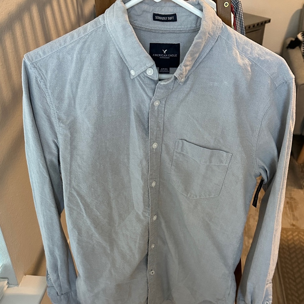 American Eagle Outfitters Men's Light Gray Casual Shirt